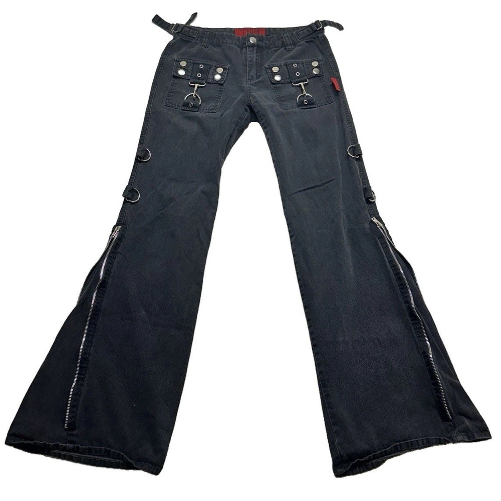 Tripp NYC Goth Pants Womens Size 1 Black Adjustable Rave Streetwear Y2K Flare